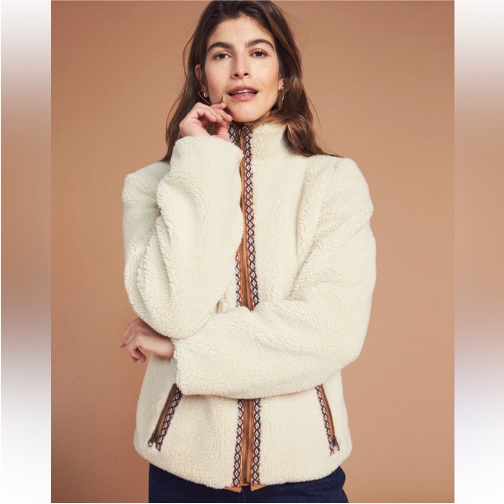 Faherty Asbury High Pile Sherpa Fleece Jacket Cream Brown XL 10 12 14